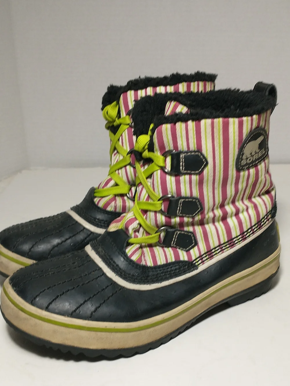 Sorel Girls Tivoli Striped Lined Winter Boots, Size 4, Blue And Pink, Waterproof